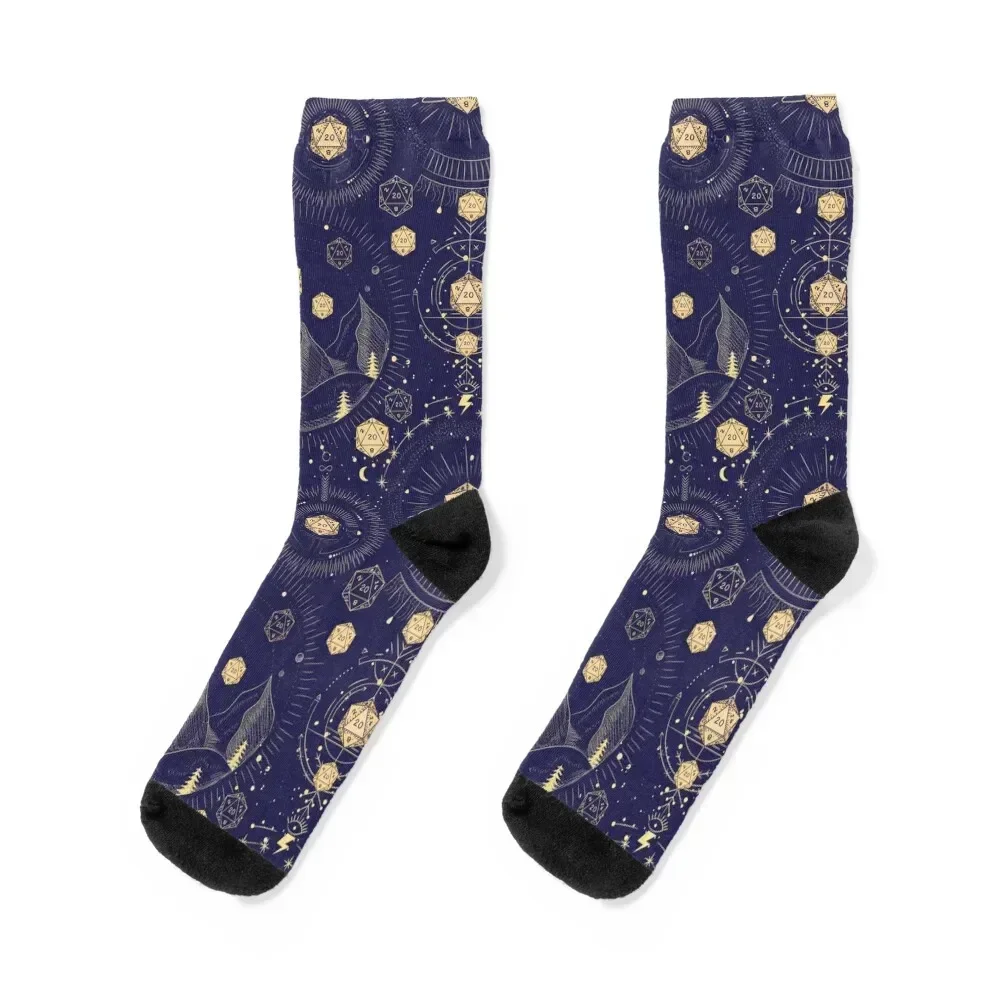 

DND CELESTIAL DICE, D20 Stars constellations pattern night sky Socks designer Stockings man happy Women's Socks Men's