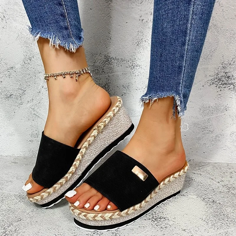 Summer Wedges Slippers Platform High Heels Women Slipper Ladies Outside Shoes Basic Clog Wedge Slipper Flip Flop Sandals