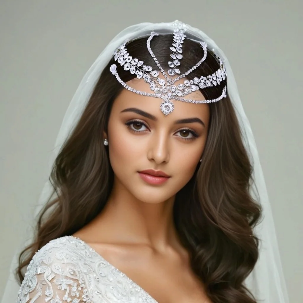 Fashion Bridal Rhinestone Forehead Bride Headband Silver Color Women Wedding Headwear Fashion Women Hair Accessories HP669