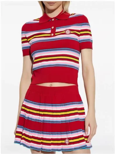 

YY26131 ZA25 Summer New Women's Fashion Style Versatile Collar Short Sleeve Striped Knitted Top Women's Woolen Clothes