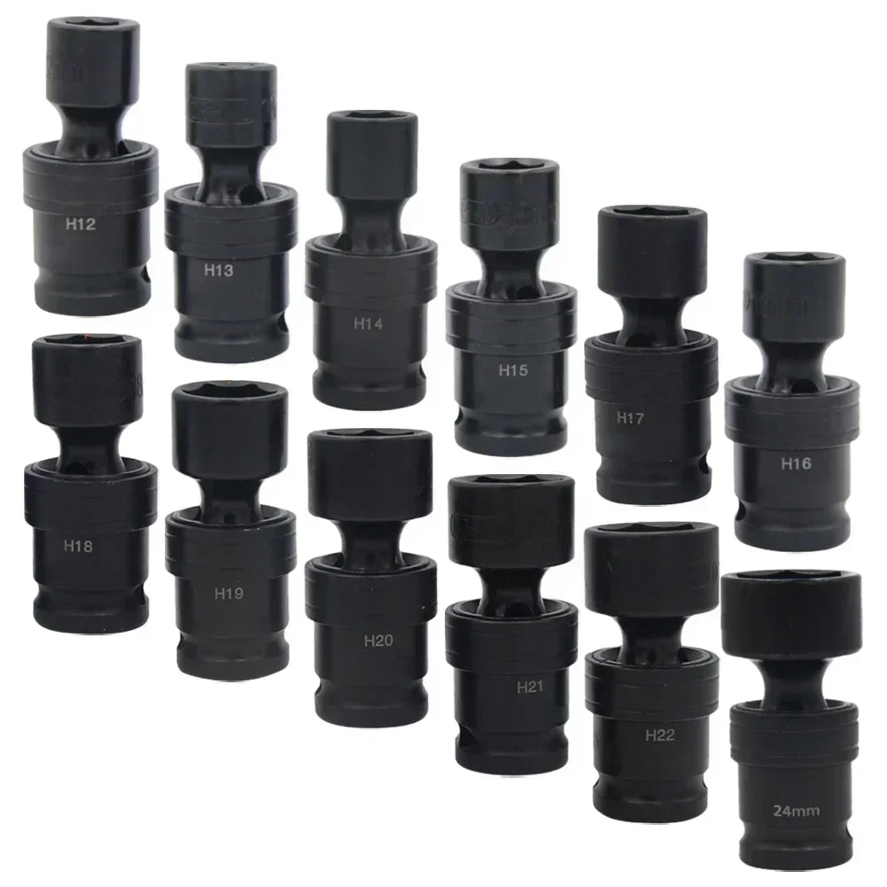 1/2 นิ้ว Universal Joint Hex ซ็อกเก็ตประแจไฟฟ้าอะแดปเตอร์ Chrome Steel Hex ซ็อกเก็ตสําหรับนิวเมติกประแจ 12-24 มม.