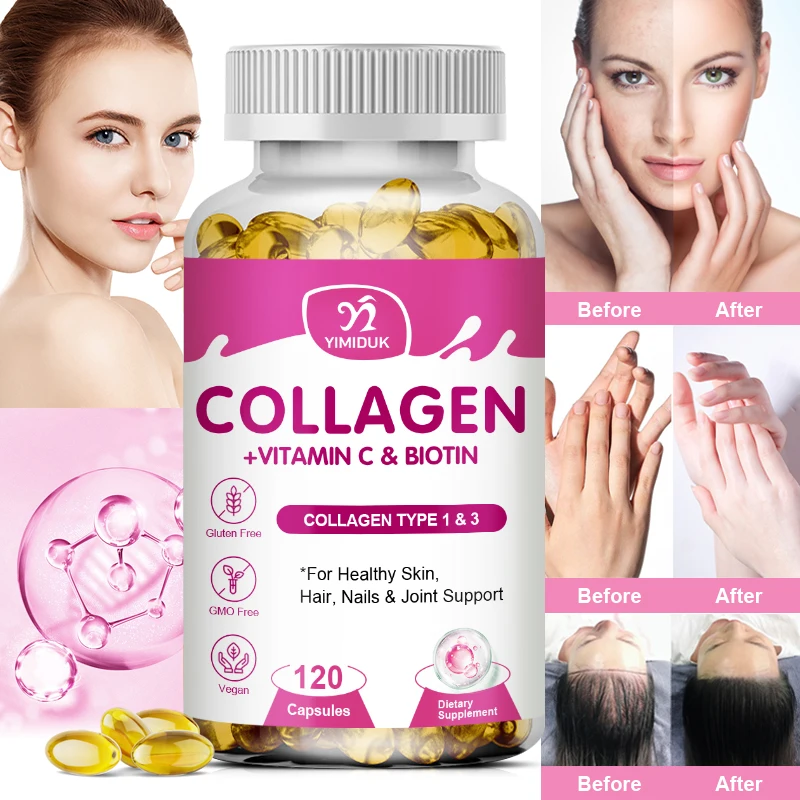 Collagen Capsules with Vitamin C, E - Reduce Wrinkles, Promotes Hair, Nail, Skin, Joints, and Bone Health - Hydrolyzed Collagen