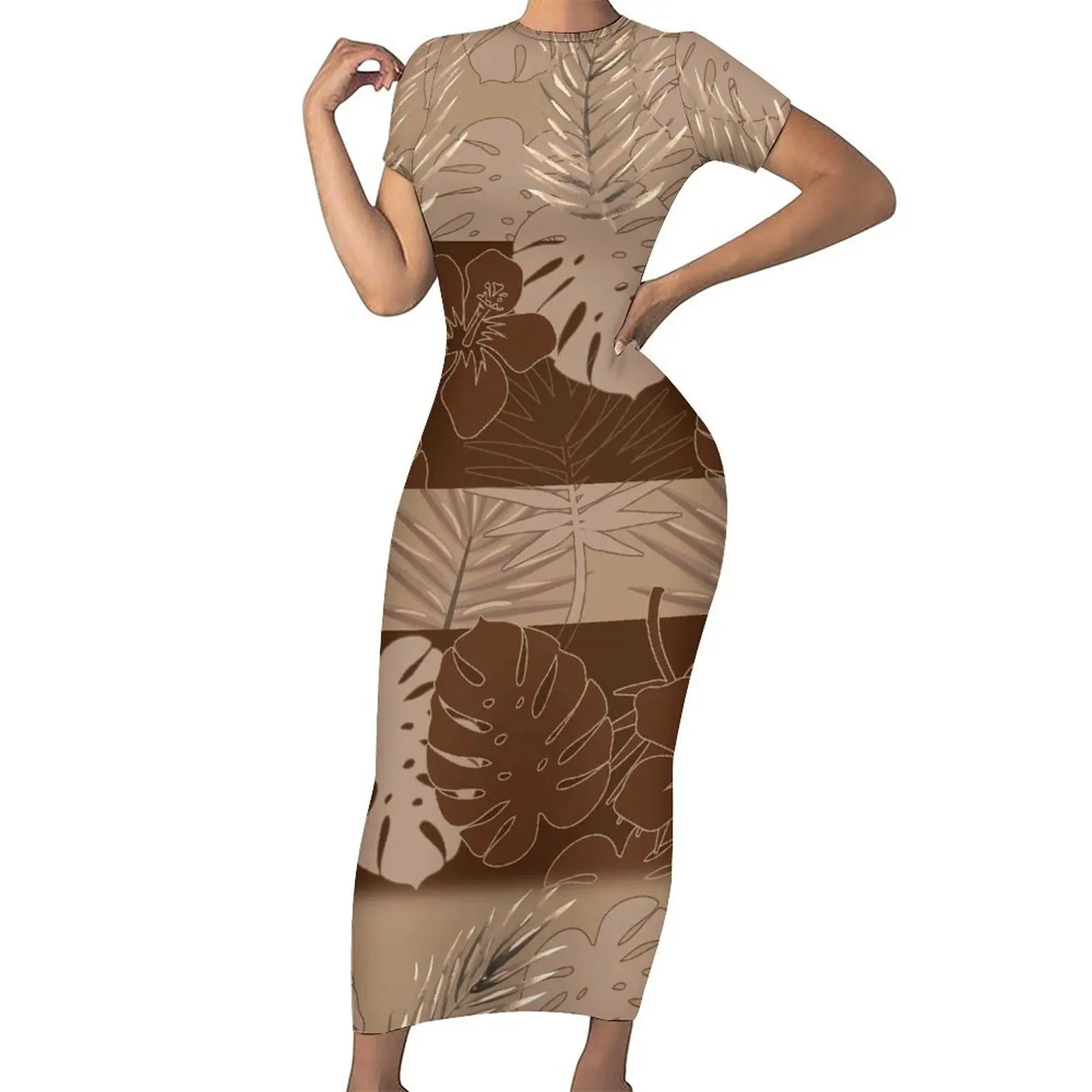 

Hot Women'S Tight Sexy Dress Party Dress Polynesian Islands Custom Pattern Samoa Fashion Crew-Neck Dress