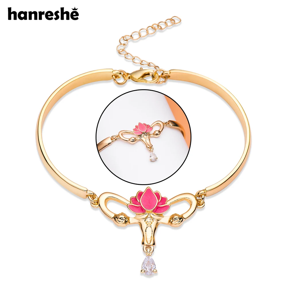 Hanreshe Medical Lotus Uterus Bangle Gynecology Women Girls Womb Charm Pendant Bracelet Jewelry for Gynecologist Nurse