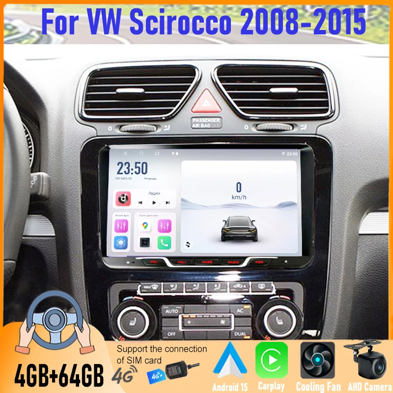 9' Android Car Stereo For VW Scirocco 2008-2015 with GPS BT WiFi Carplay Touch Screen Multimedia 2DIN Head Unit FM