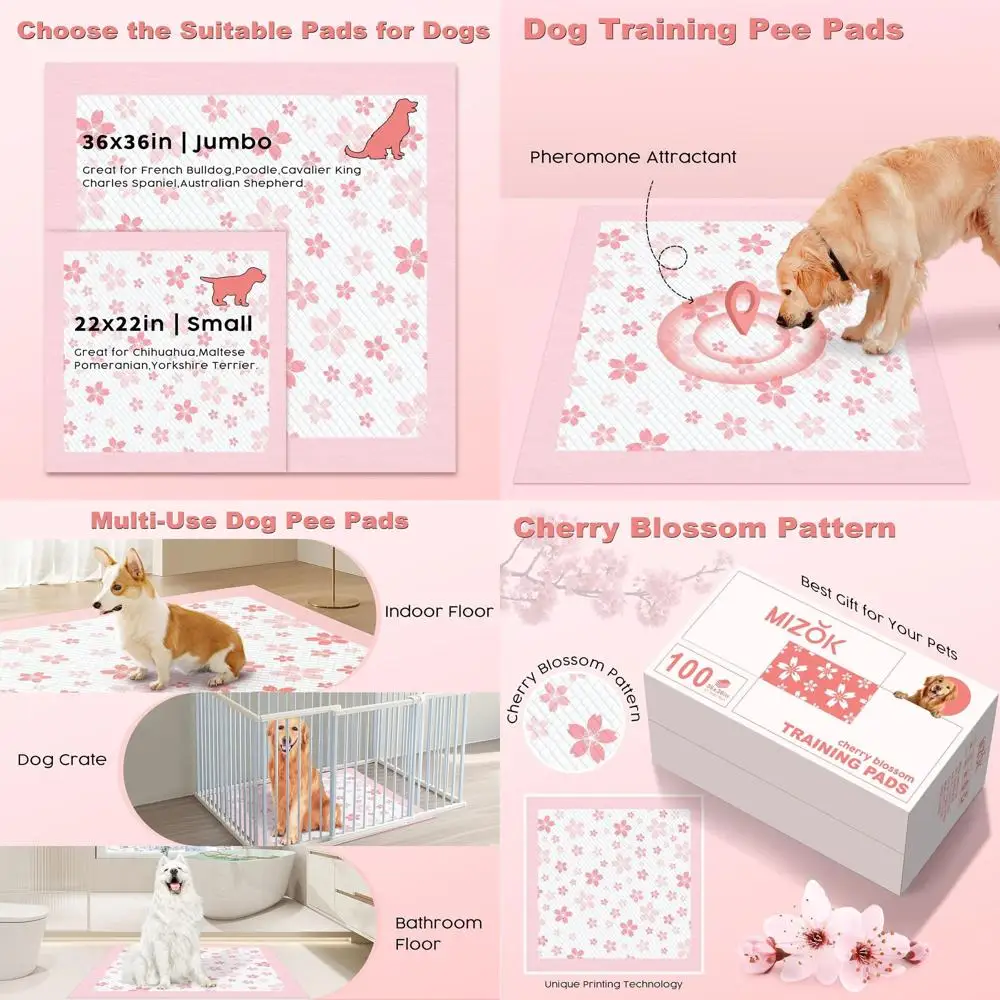 

Прокладки для щенков 36x36 дюймов, розовые, прокладки для мочи для собак, герметичные, с быстросохнущей поверхностью, очень большие прокладки для собак с принтами вишневого цвета, Pee Pa