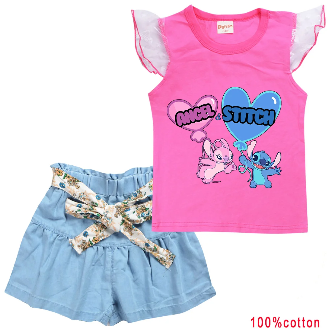 Lilo Stitch Girls Clothing Outfits Summer T-shirt Shorts 2pc/Sets Clothes Casual Sports Tracksuits comfort outfits Pyjamas