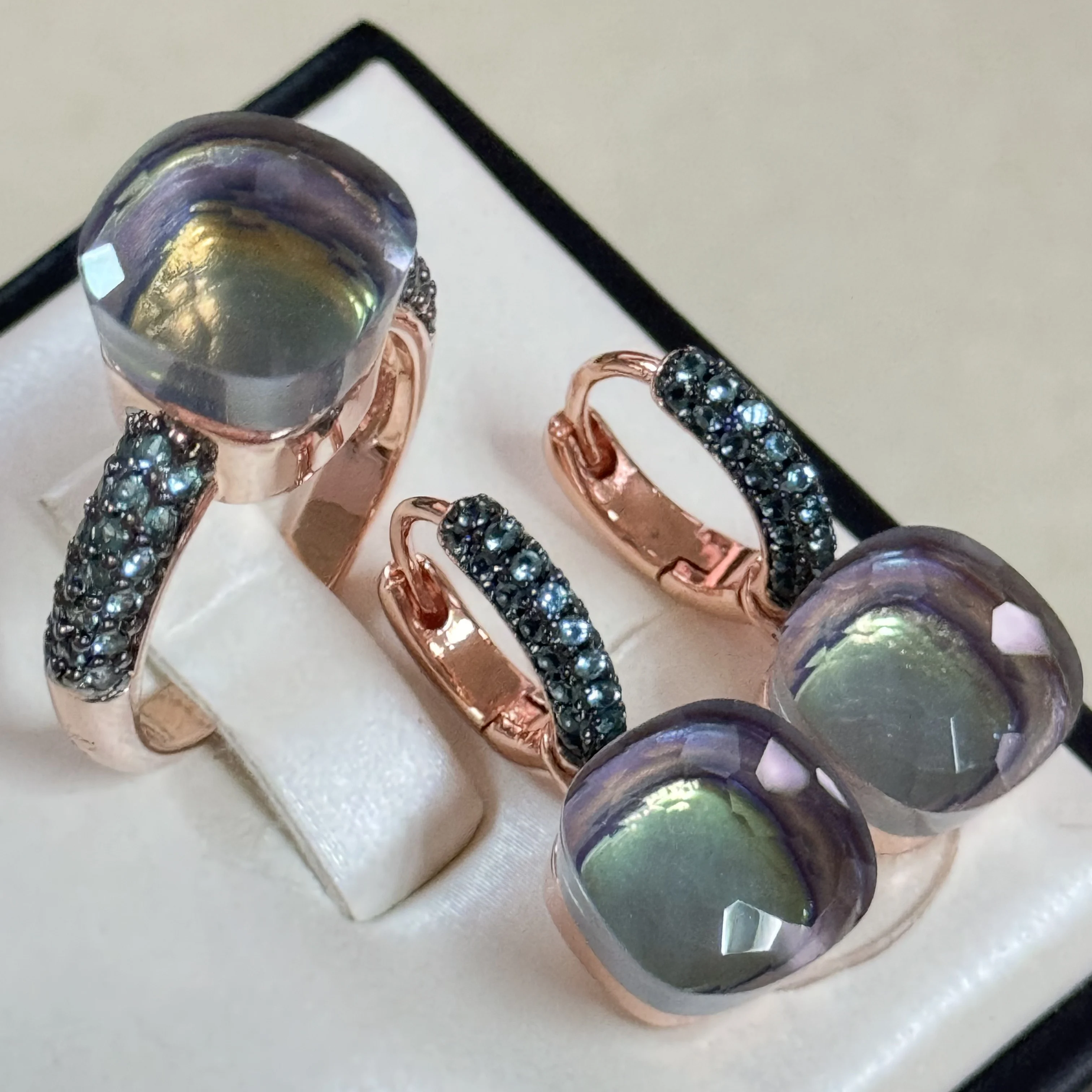 2pcs-set-106mm-classic-women-ring-earrings-inlay-topaz-zircon-gun-black-plated-square-crystal-jewelry-set-nudo-drops-earrings