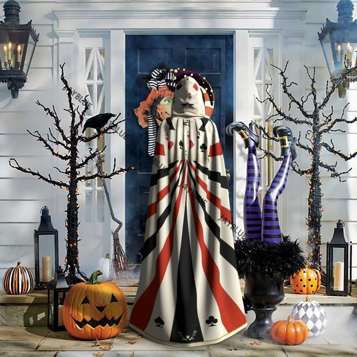 للجنسين الكبار الآس من الماس أوراق اللعب قلوب البستوني نوادي عباءة مع غطاء محرك السيارة طويل الساحرة زي تأثيري #6