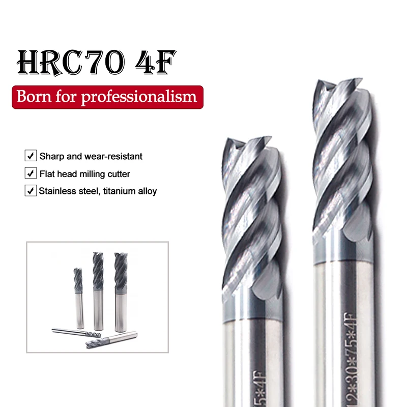 

1mm 2mm 12mm 20mm HRC70 4 Flute Carbide End Mill Tungsten Cutter Metal Steel For Stainless Steel And Titanium alloy