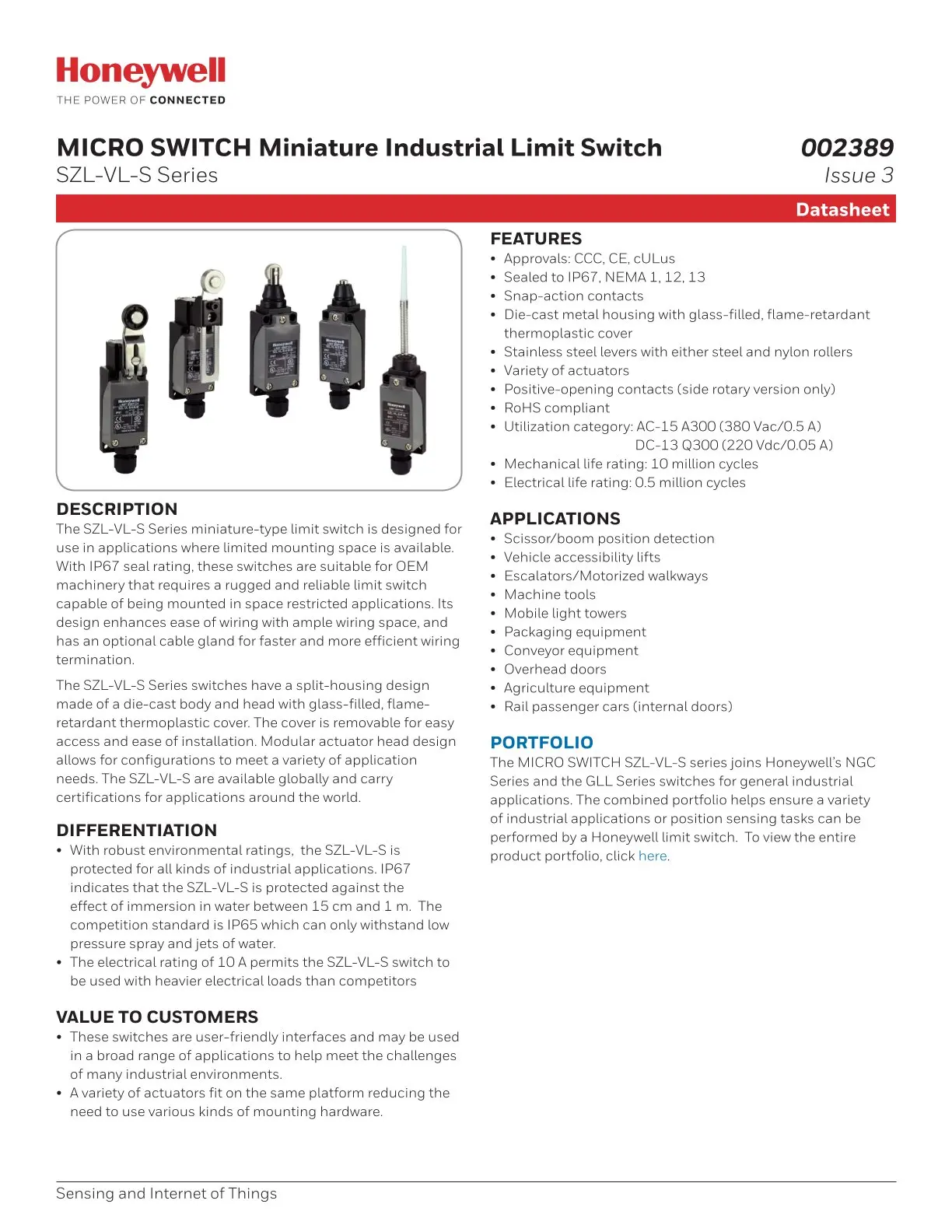SZL-VL-S-C Honeywell Authorized agent limit switch original genuine