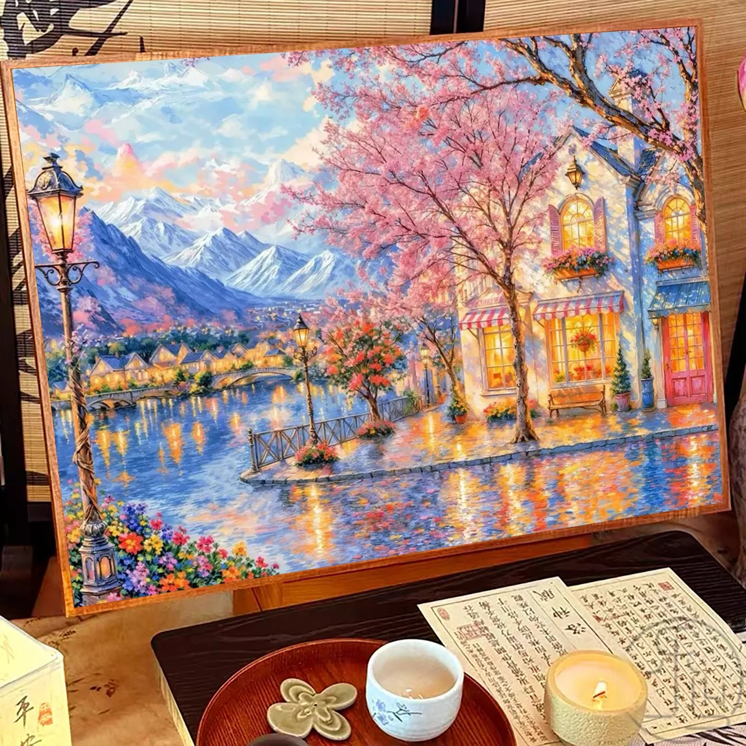 

New 2025 Diamond Painting Hed Small Town Lacape High Aesthetic High Difficul Handmade DIY Stier Living Room Cross S...