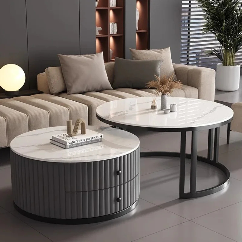 

Rock slab coffee table light luxury living room home 2026 new tea table small apartment tempered glass round simple and advanced