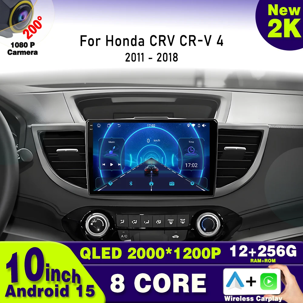 أندرويد 15 راديو السيارة لهوندا CRV CR-V 4 RM RE 2011 2012 2016 2018 أندرويد الوسائط المتعددة Carplay مشغل فيديو الملاحة واي فاي 4G