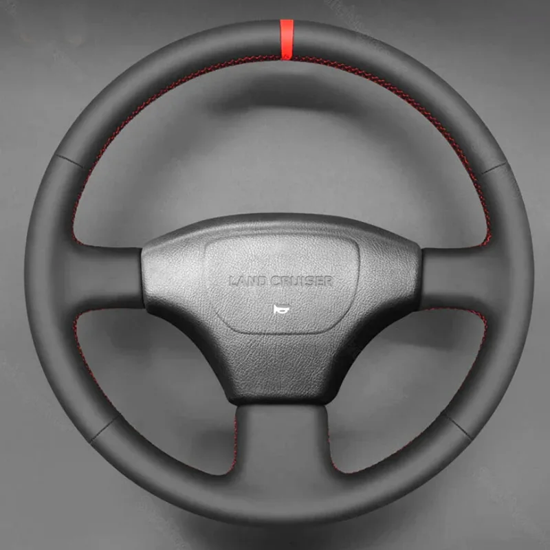 Für Toyota Land Cruiser 80 Serie 1990-1997 3D Maßgefertigter Handgenähter Auto-Lenkradbezug Schwarzes Leder Lenkrad-Zubehör