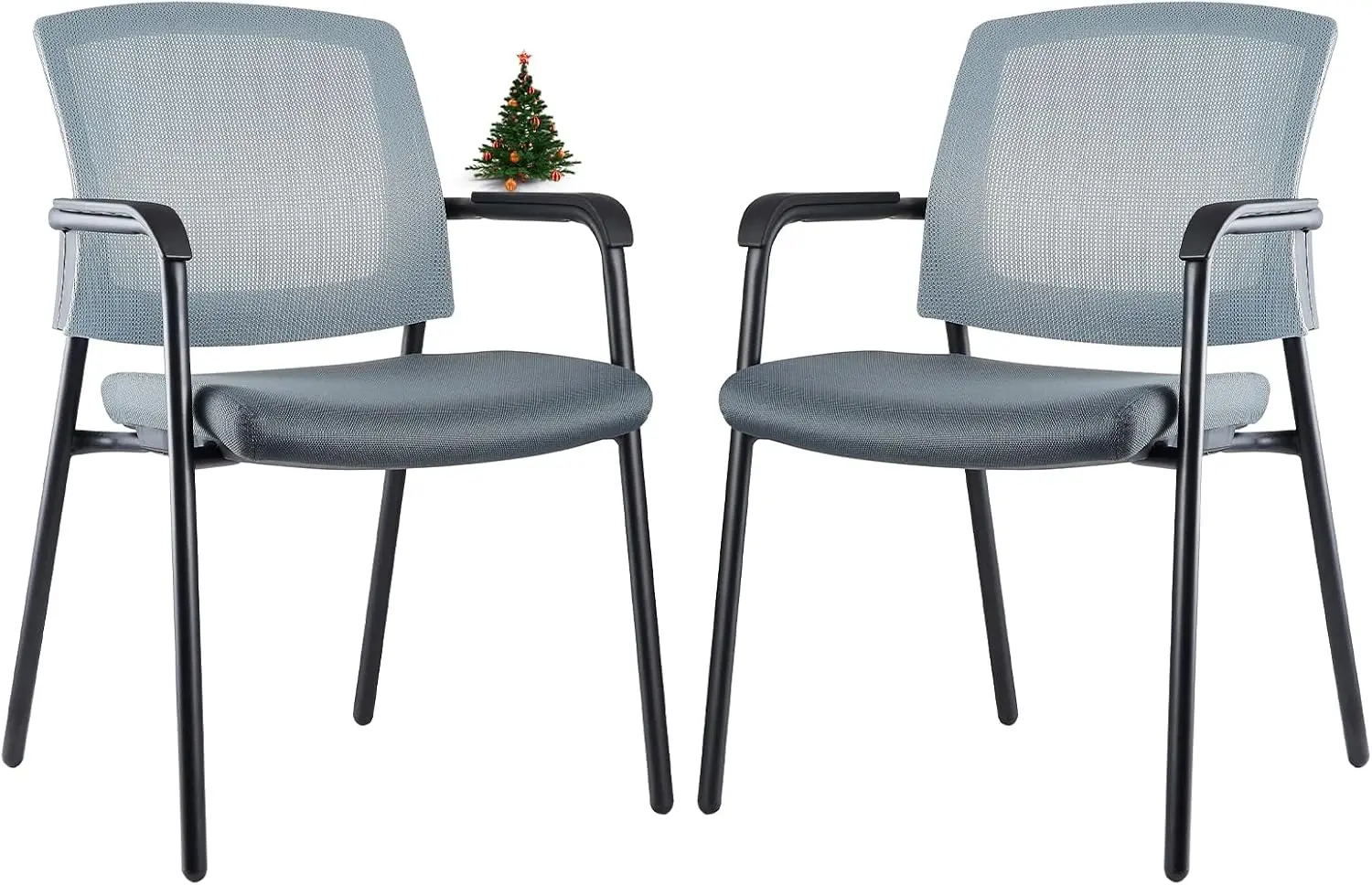 Guest Chair Mesh Back Stacking with Ergonomic Lumbar Support and Thickened Seat Cushion for Waiting Conference Room Gray 2 Pack