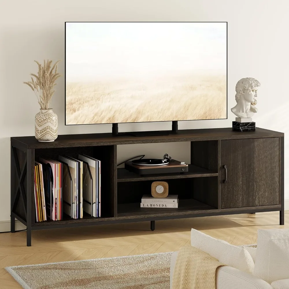 

TV Stand for 65 70 75 Inch TVs, 63 Entertainment Center with 3-Tier Storage Shelves and Cabinet for Living Room and Be