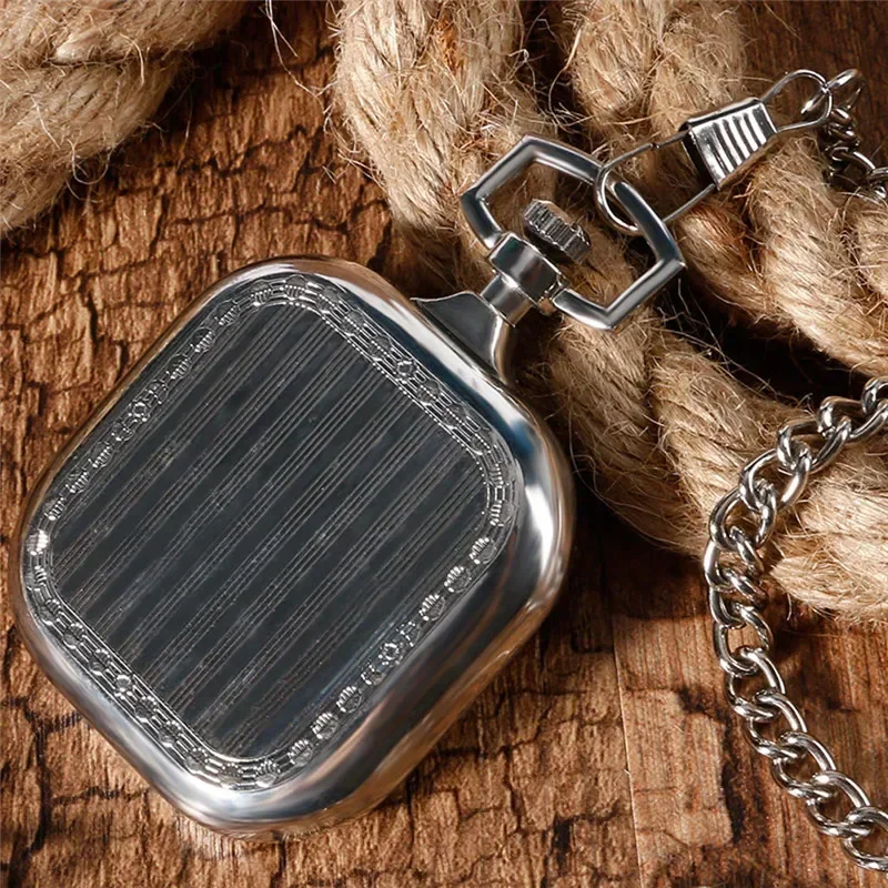 Antique Square Shape Pocket Watch Unisex Handwinding Mechanical Watches Open Face Design Roman Number with Pendant Chain Clock
