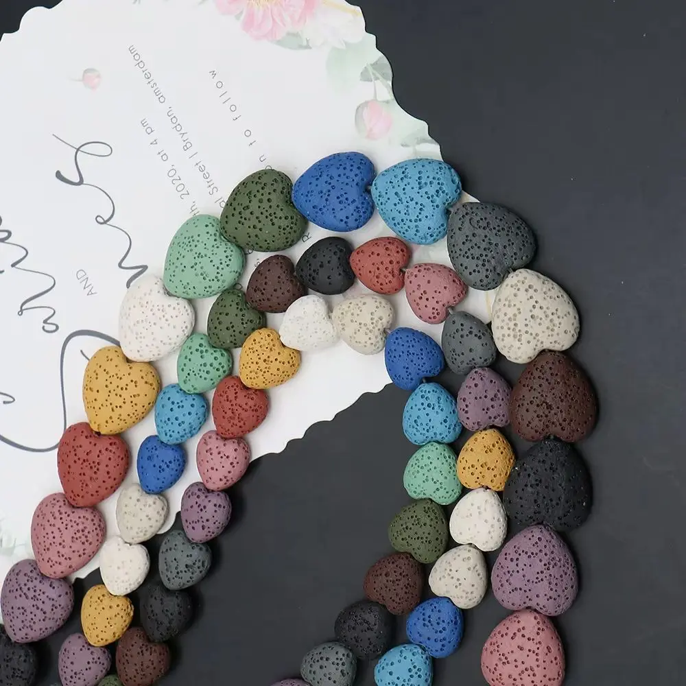 

Romantic Heart-Shaped Volcanic Stone Beads Multi-Colored Dyed Natural Stone Polished Straight-Hole Loose Beads Jewelry Accessory