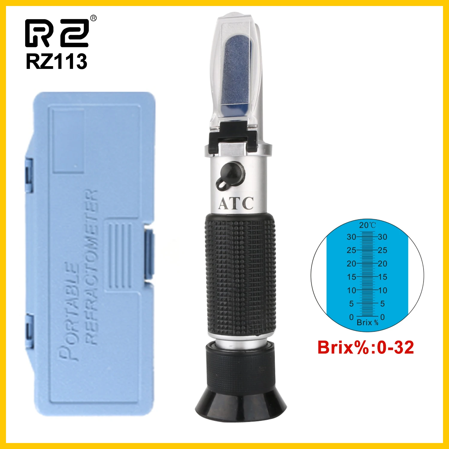 RZ Genuine Retail Package Brix Refractometer 0~32% RHB-32ATC  Optical Sugar Food Beverages ATC Content RZ113 Meter Tool Handheld