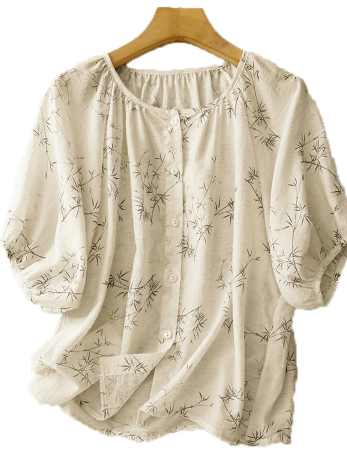 جديد الصينية Sle الاتجاه الوطني الحبر الخيزران طباعة القطن الكتان irt المرأة الصيف أناقة الفن فضفاض التخسيس الكتان ort Sle... #5