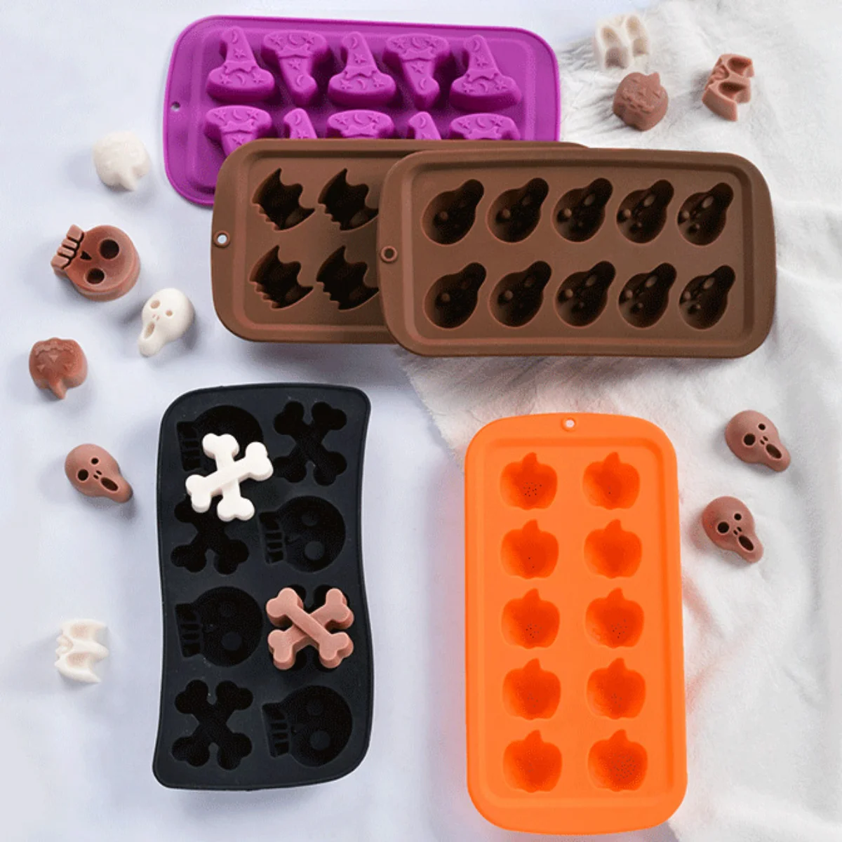 Multicavity Pumpkin Ghost Silicone Chocolate Mold DIY Bat Witch Hat Candy Biscuit Making Baking Mould Halloween Party Cake Decor