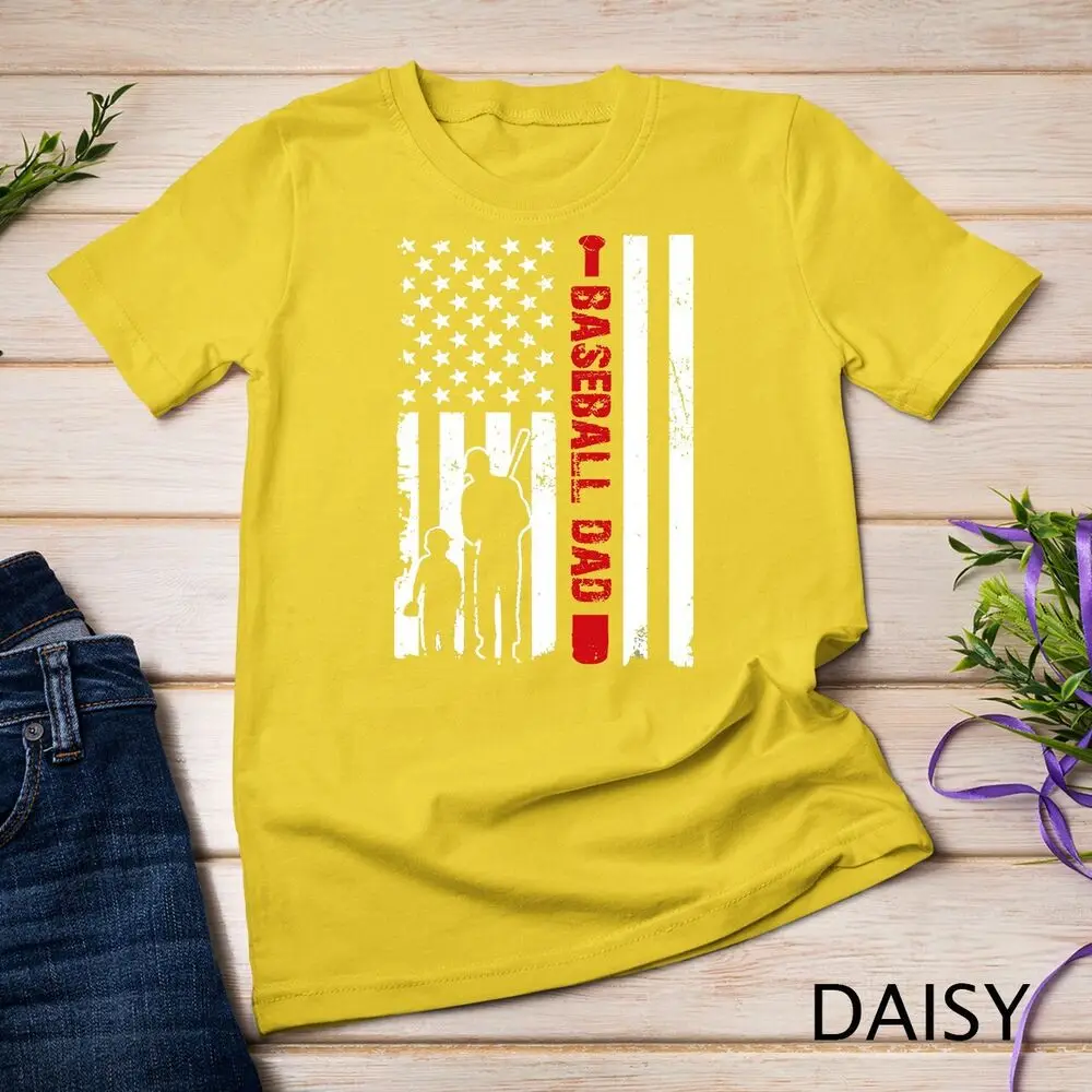 Mens Proud Baseball Dad American Flag Sports T-Shirt Unisex T-shirt