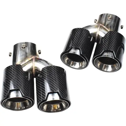 Compatible for BMW 2021-2023 G23 M440i G20 G21 M340i G42 M240i Black 4 Outlet Carbon Fiber Exhaust Tip with Chrome Finish