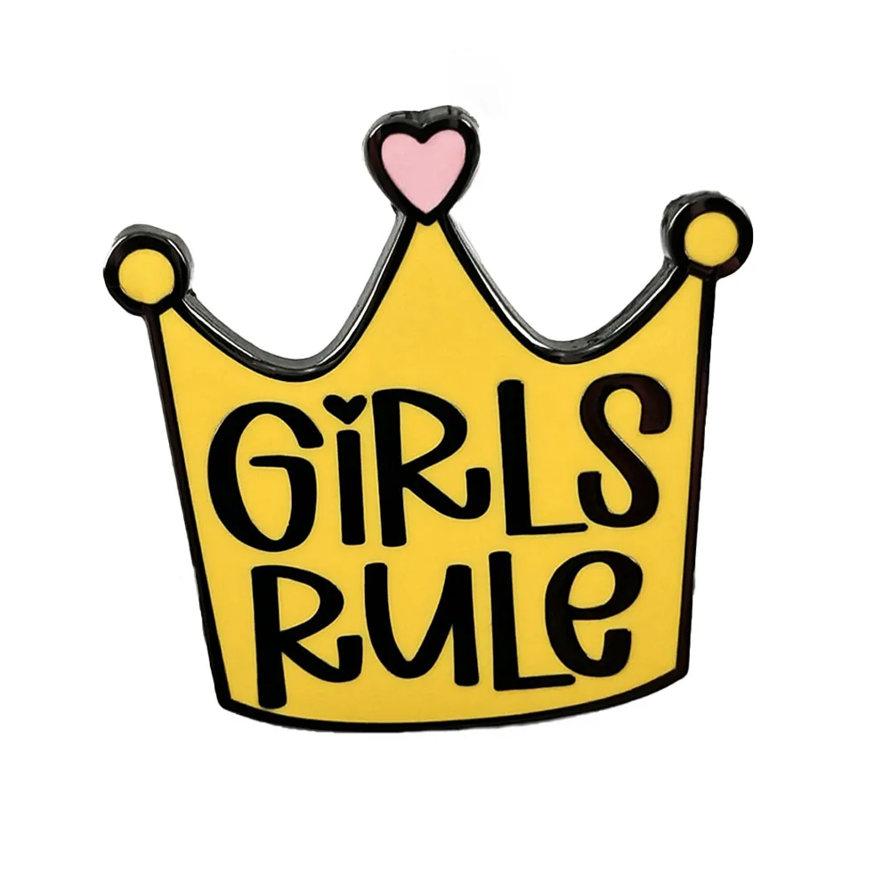Girls Rule Crown Brooch Female Power Theme Enamel Pin Creativity Girl Confidence Badge Fashion Collar Jewelry Accessories Gift