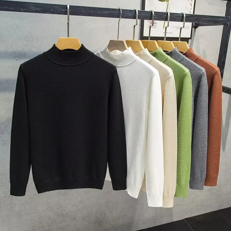 

Fall and Winter Wool Bottoming Shirt Men's Thickened Mock Neck Solid Color Sweater Business Cashmere Knitting Sweaters D56