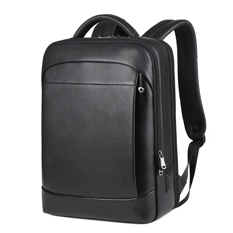 Men Cowhide Genuine Leather Backpack USB Charge Bagpack School Bags Male 15.6 inch Laptop Backpacks Large Travel Bags Mochila