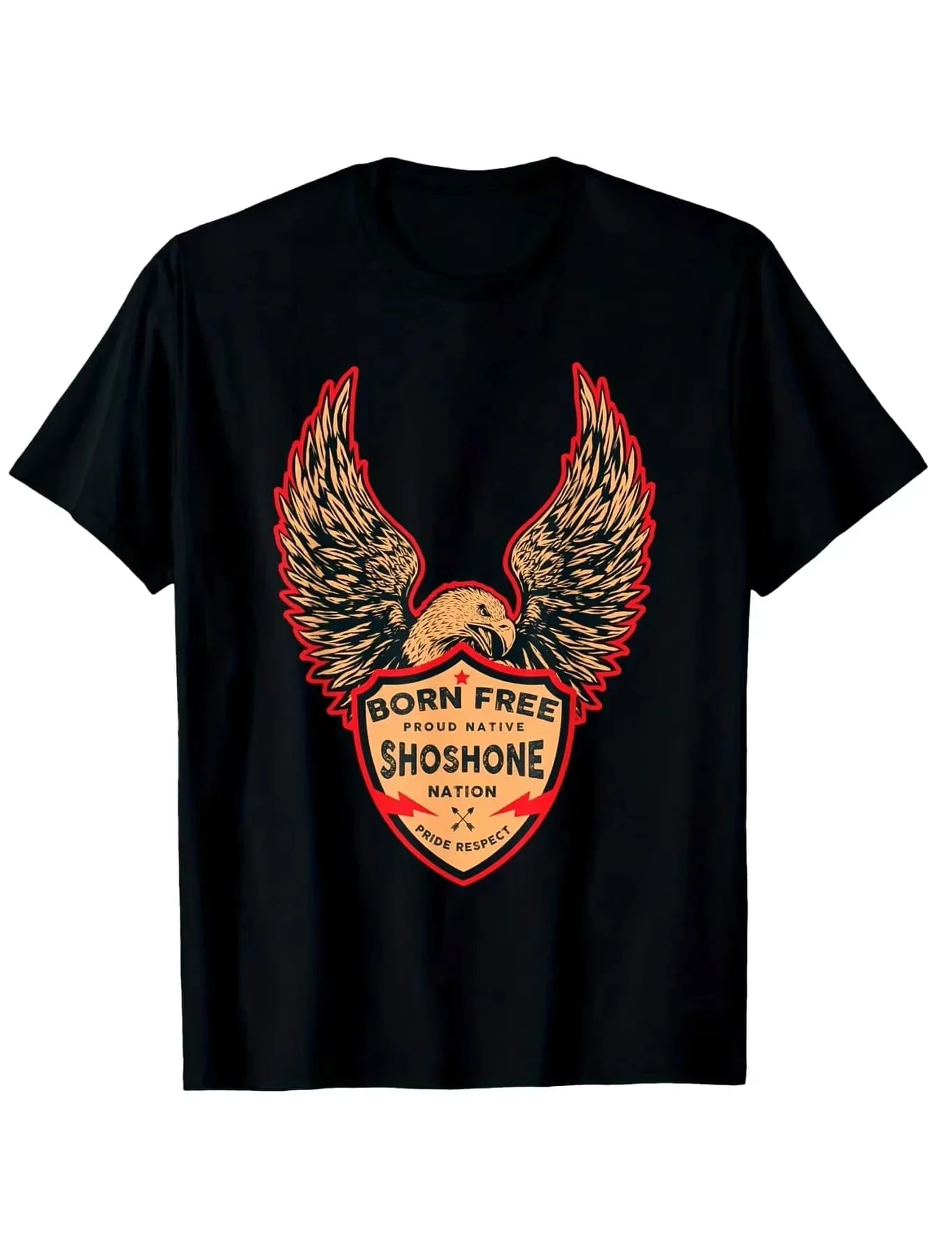 Size Unisex T‑Shirt Vintage Eagle Shield Retro Native Hawk Graphic Chest Print Casual Short Sleeve Summer Streetwear Tee Tops