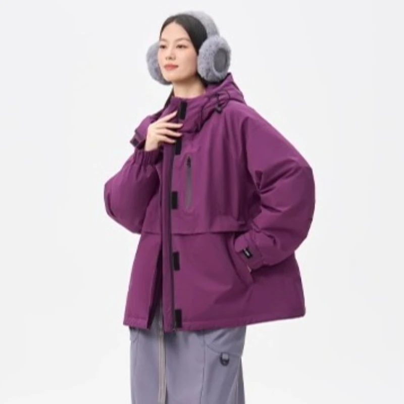 Chericom Short Down Jackets Zippered Slant Pockets Lightweight Hood Workwears Outdoor Thickened Windproof Winter Coats Y318108Y