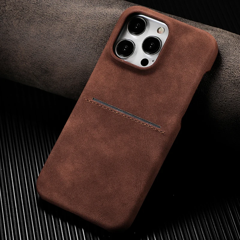 Luxury Quakeproof Leather Case for iPhone Half-wrapped Cover Card Slot Skin Friendly iPhone 16 14 15 Plus Pro 13 Pro Max 12 Pro