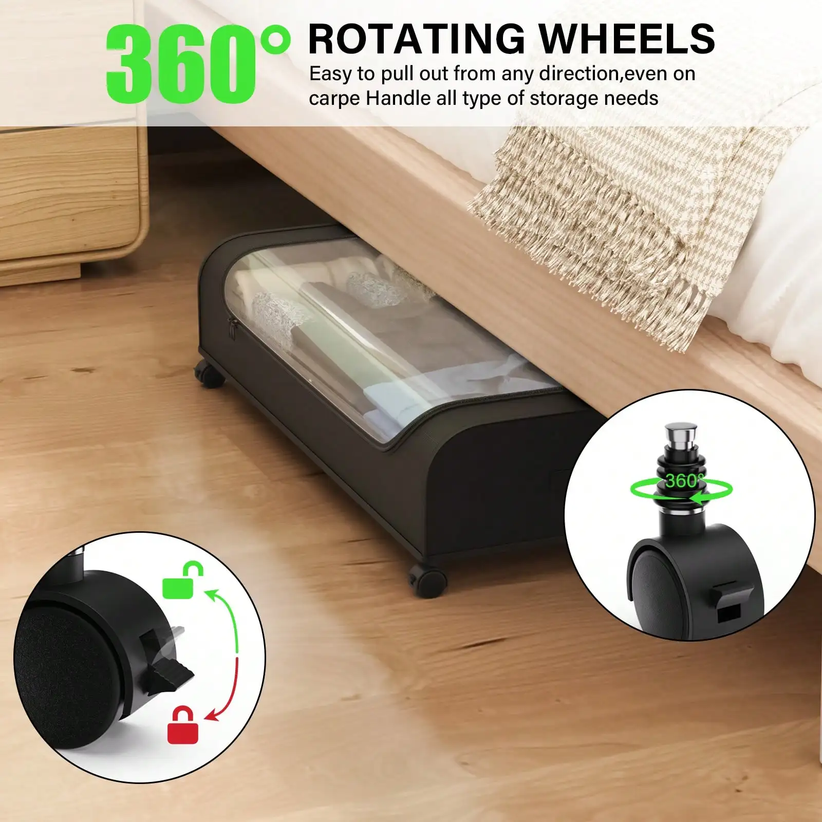 Underbed Storage Organizer With Wheels Clear Top Rolling Under Bed Storage Container Foldable Metal Frame Storage Bins With Handles For Clothes Shoes Blankets Bedroom Closet Dorm Home Organization Essentials view 3