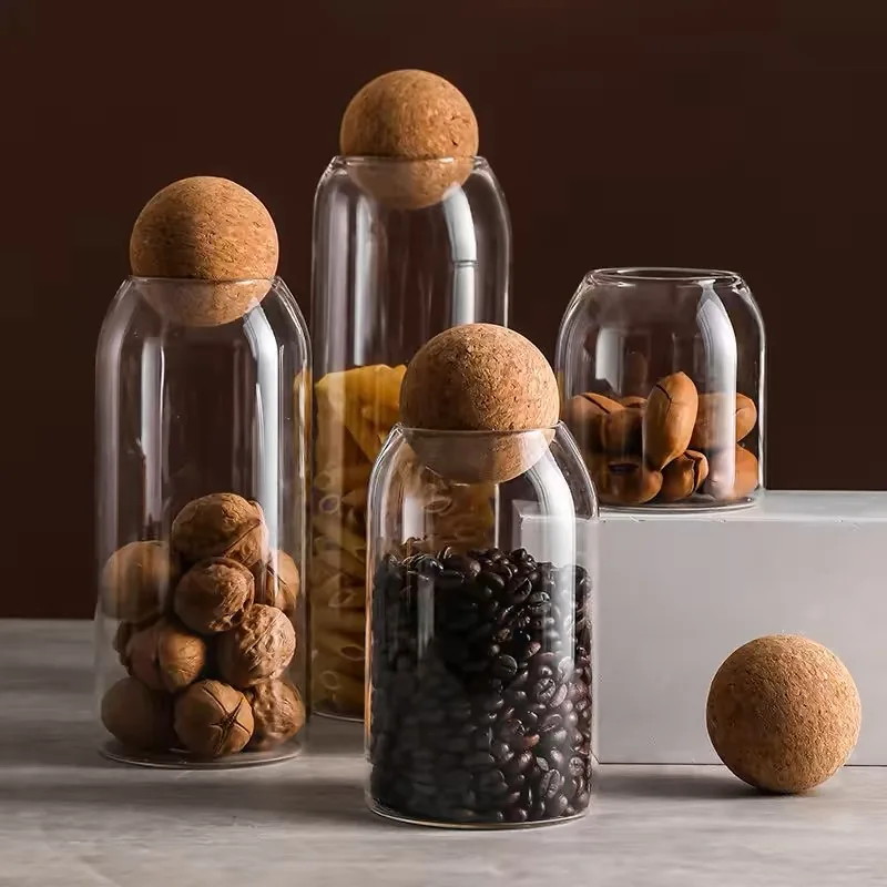 Sealed Jar Cork Stopper Glass Coffee Beans Dried Fruit Storage Box Kitchen Food Multigrain Storage Jar Creative Cork Tea Jar