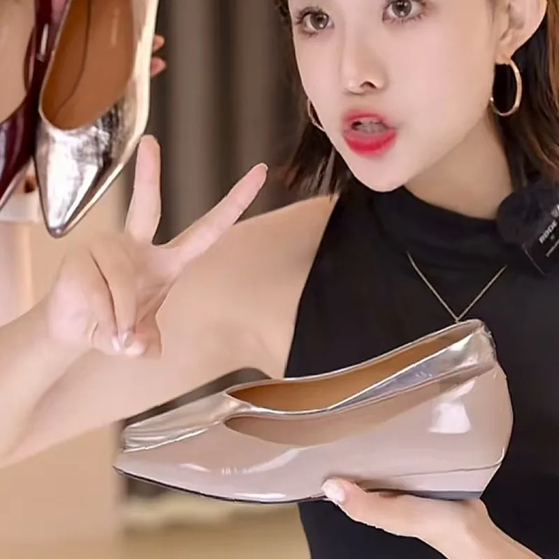 مريح المألوف النمط البريطاني أشار تو المنحدر كعب الانزلاق على أحذية نسائية واحدة ربيع الخريف وصول جديد #2