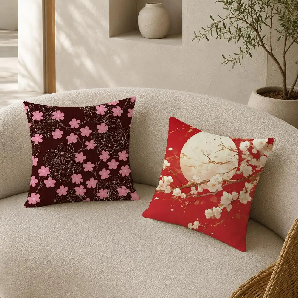Vintage Cherry Blossom Cushion Cover Pillow Case plush Double-sided Print Square Covers Sofa Home Cushion