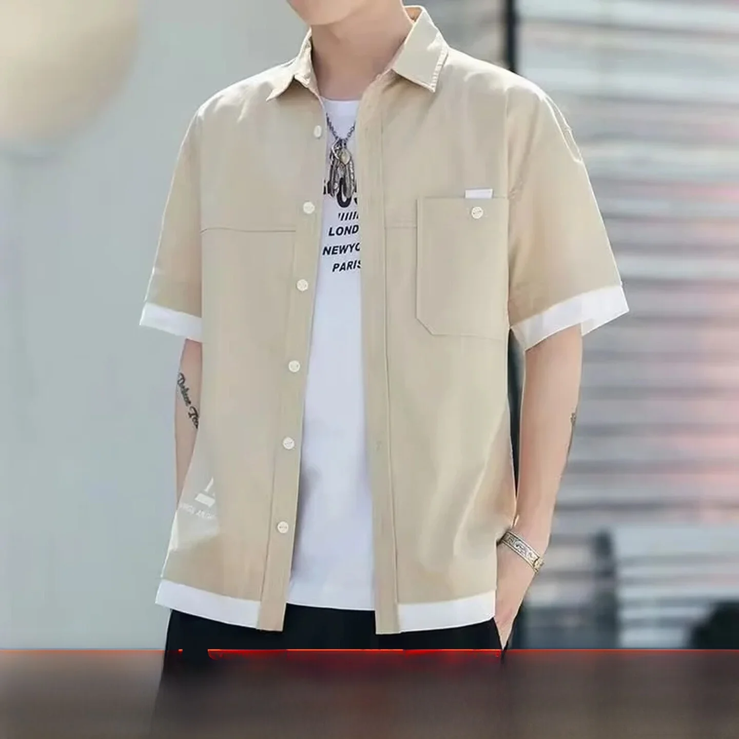 

Summer Thin Ice Silk ort Sve Workwear irt Men's Loose Fit Versatile f Sve irt Trendy Brand Casual Daily Wear