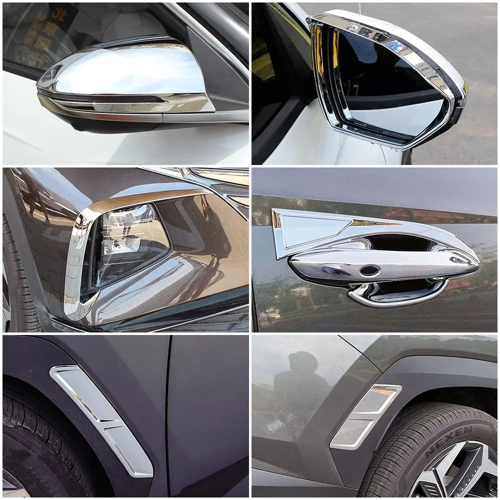 For Hyundai Tucson NX4 2021 2022 2023 Exterior Accessories Chrome Door Handle Bowl Side Mirror Rearview Cover Wheel Eyebrow Trim