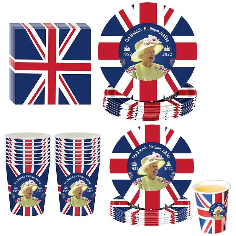 

Union Jack Flag Dinnerware Set Queen's 70th Jubilee Paper Cups Plates Dinnerware Set British Bunting Flag Party Supplies Home