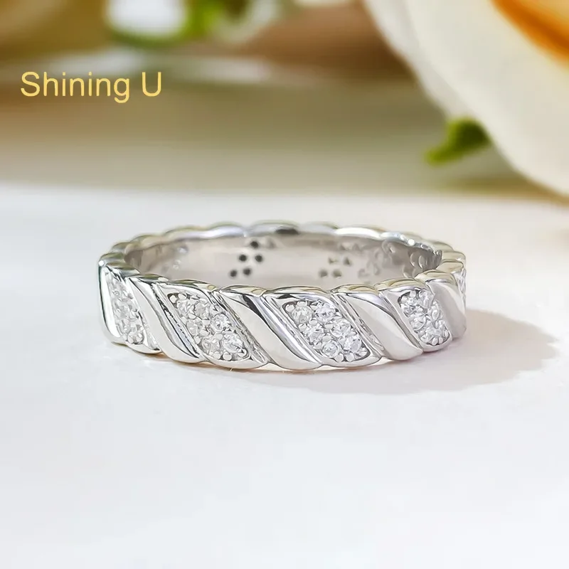 Shining U S925 Silver Zircon Gems Ring for Women Fine Jewlry Gift