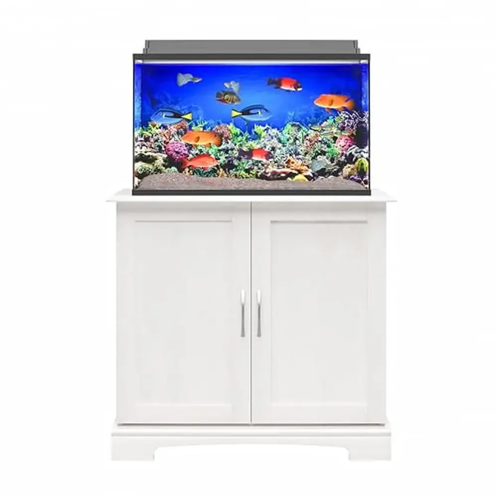 Aquatic Elegance Flipper Harbor 29-37 Gallon Aquarium Terrarium Stand Ivory Oak Storage Shelves Captivating View Support 37