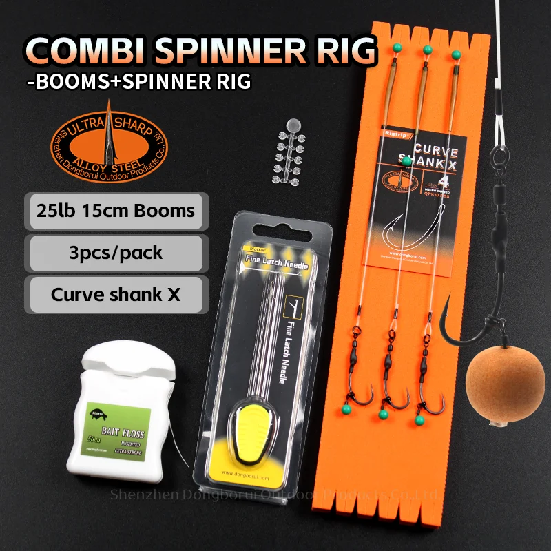 6pcs Carp Fishing Rig Kit Combi Spinner Rig With Bait Folss Fine Latch Needle Floss Cap Hook 2 4 6 PTFE Coated For Carp Fishing