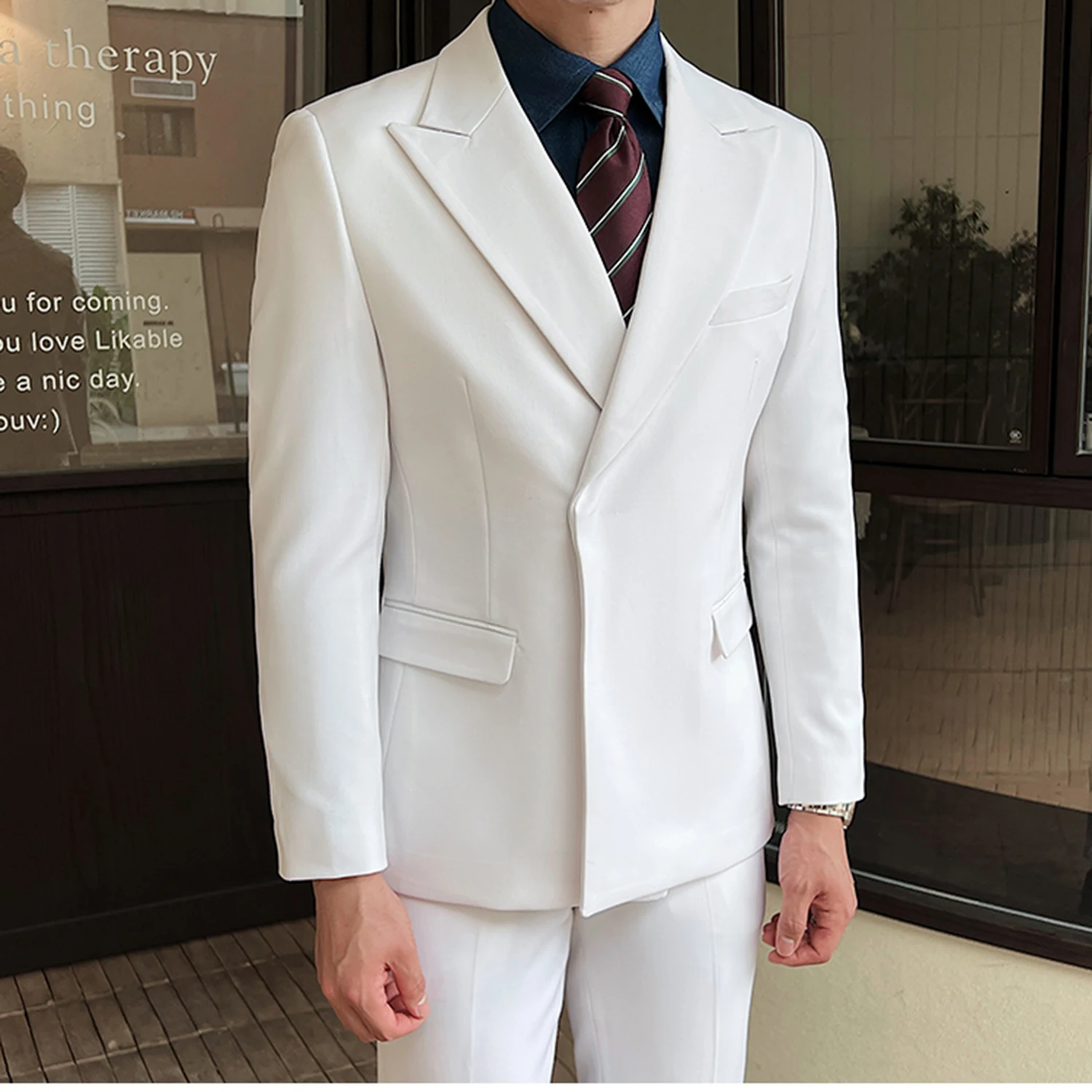 

Ivory Single Breasted Fit Suit Mens 2 Piece Set Elegant Blazer Wedding Banquet Suit Business Outfits Customize