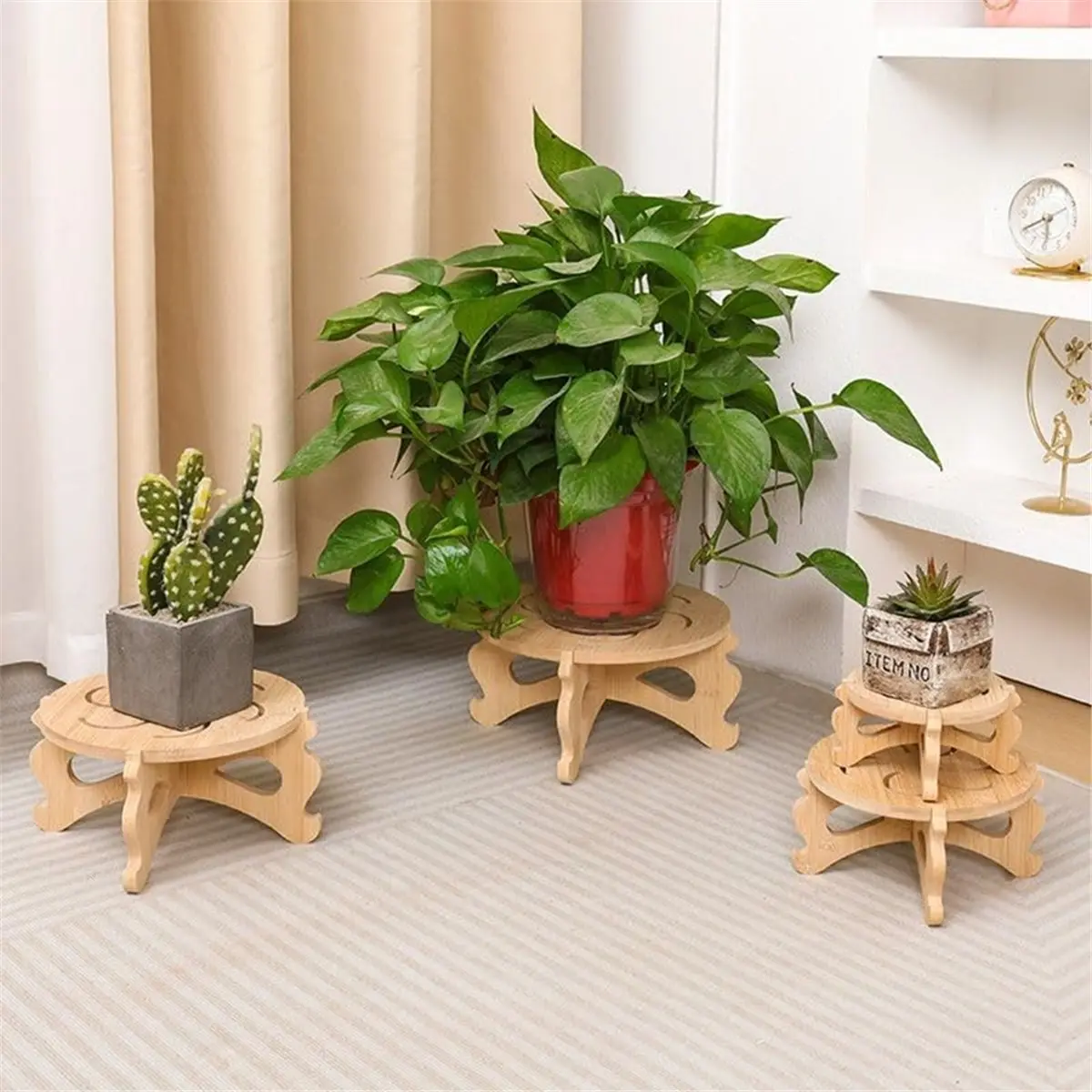 

Подставка для растений в помещении, бамбуковые и деревянные подставки для растений, комнатная подставка, винты не требуется, стабильная уличная подставка для горшков для растений