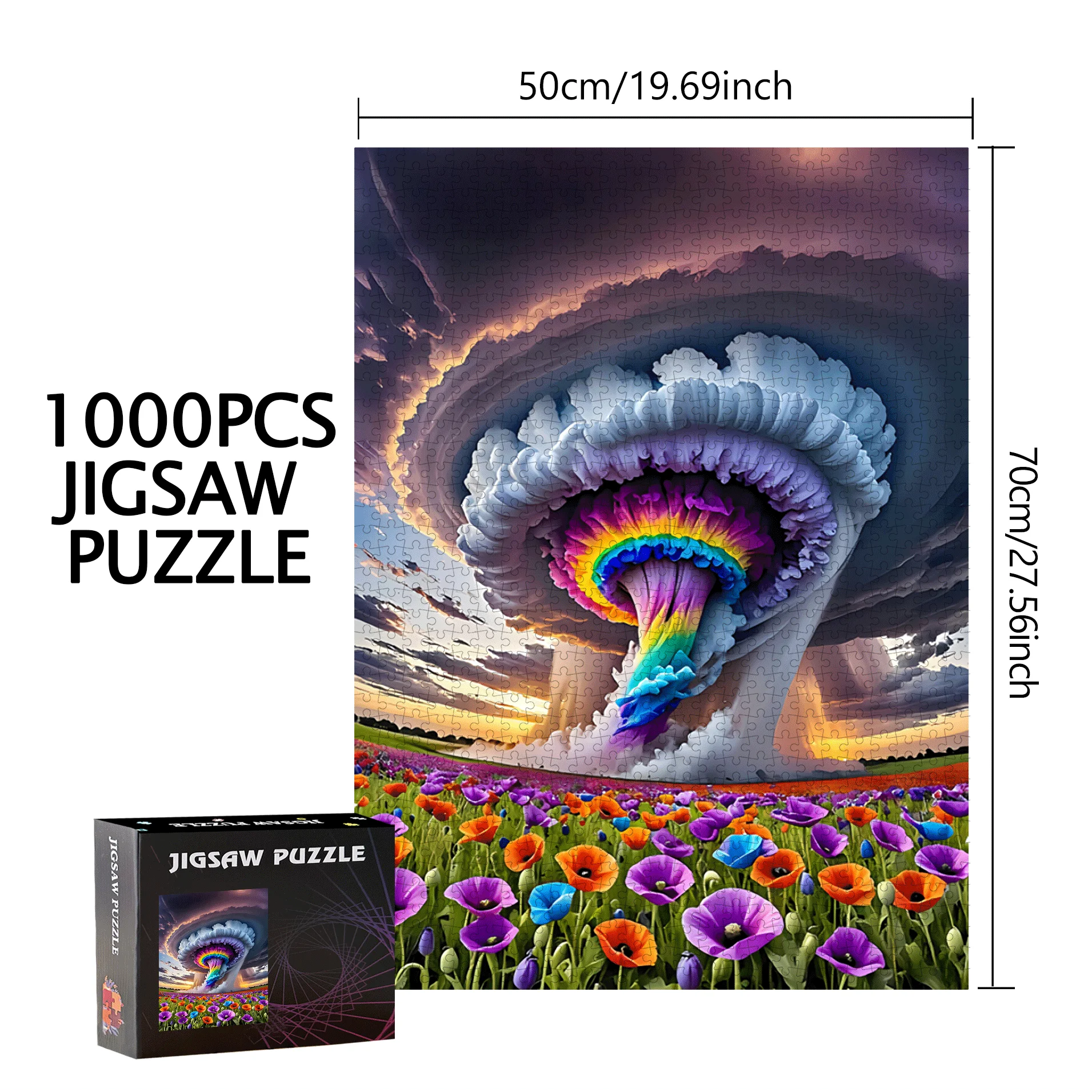 Nuages, arc-en-ciel 500 pièces/1000 pièces jeu de puzzle-cadeau pour l'interaction familiale, activité de puzzle de bricolage et défi du cerveau de décoration intérieure-H