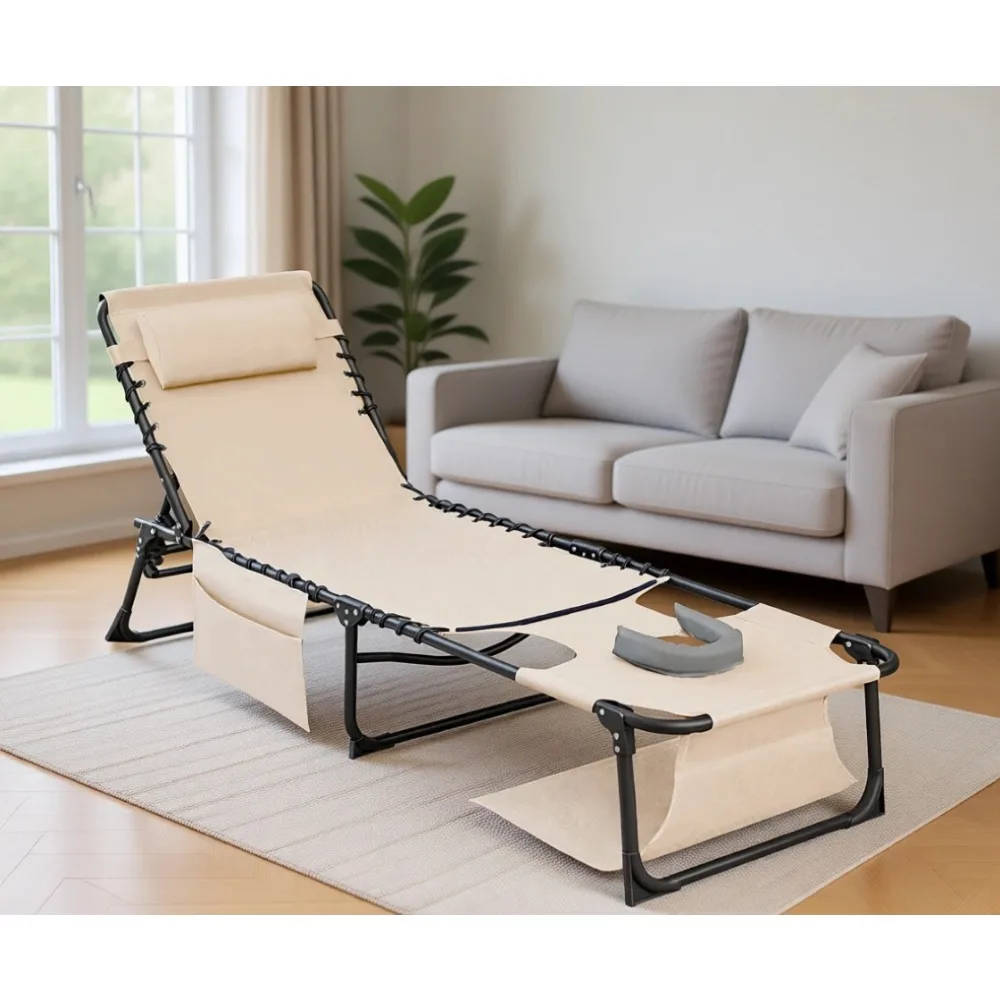 5-Position Chaise Lounge Chair - Foldable Sunbathing with Face & Arm Holes, Outdoor Recliner for Pool, Beach, Patio