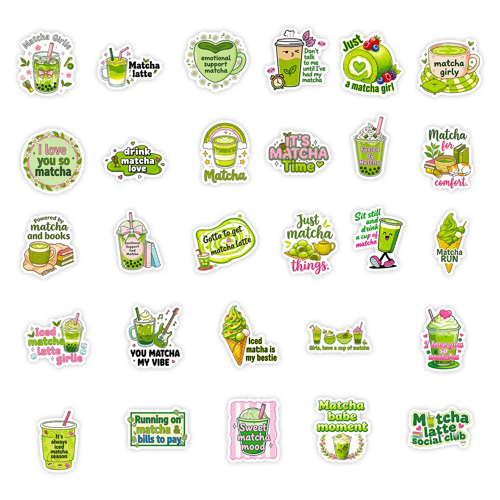 10/56PCS Matcha Style Cartoon Stickers Girls Daily Mood Text Graffiti Decoration DIY Notebook Suitcase Mobile Guitar Toys Decals