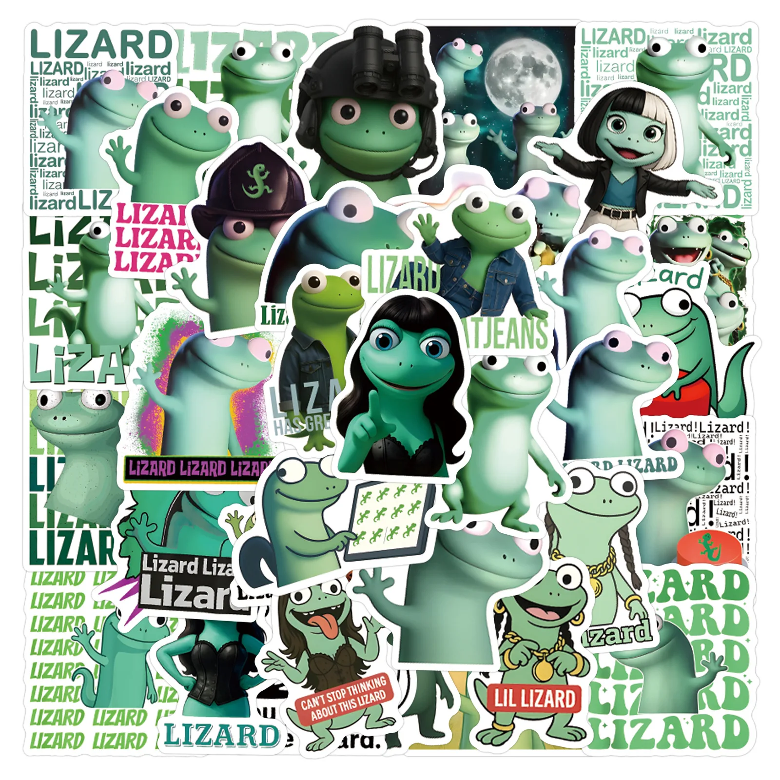 

52Pcs Cartoon Funny Meme Lizard Stickers Vinyl Waterproof for Laptop Phone Case Notebook Water Bottle DIY Stickers